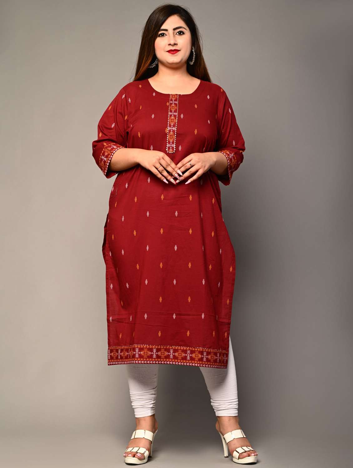 women plus size three quarter sleeve straight kurta