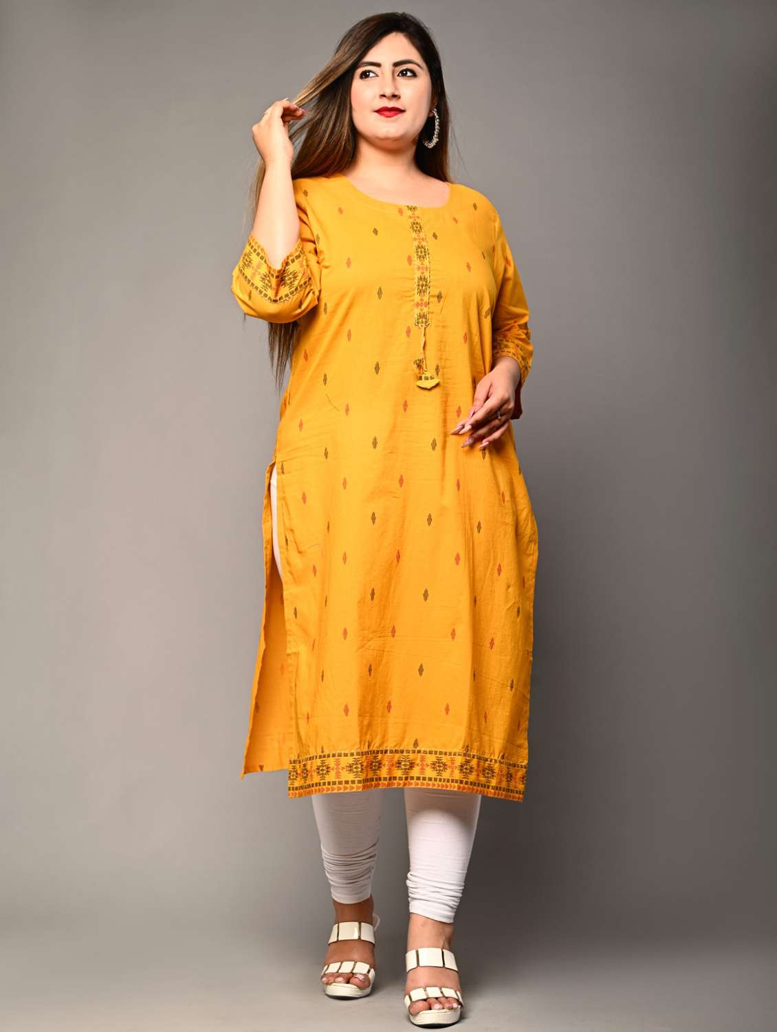 women plus size three quarter sleeve straight kurta