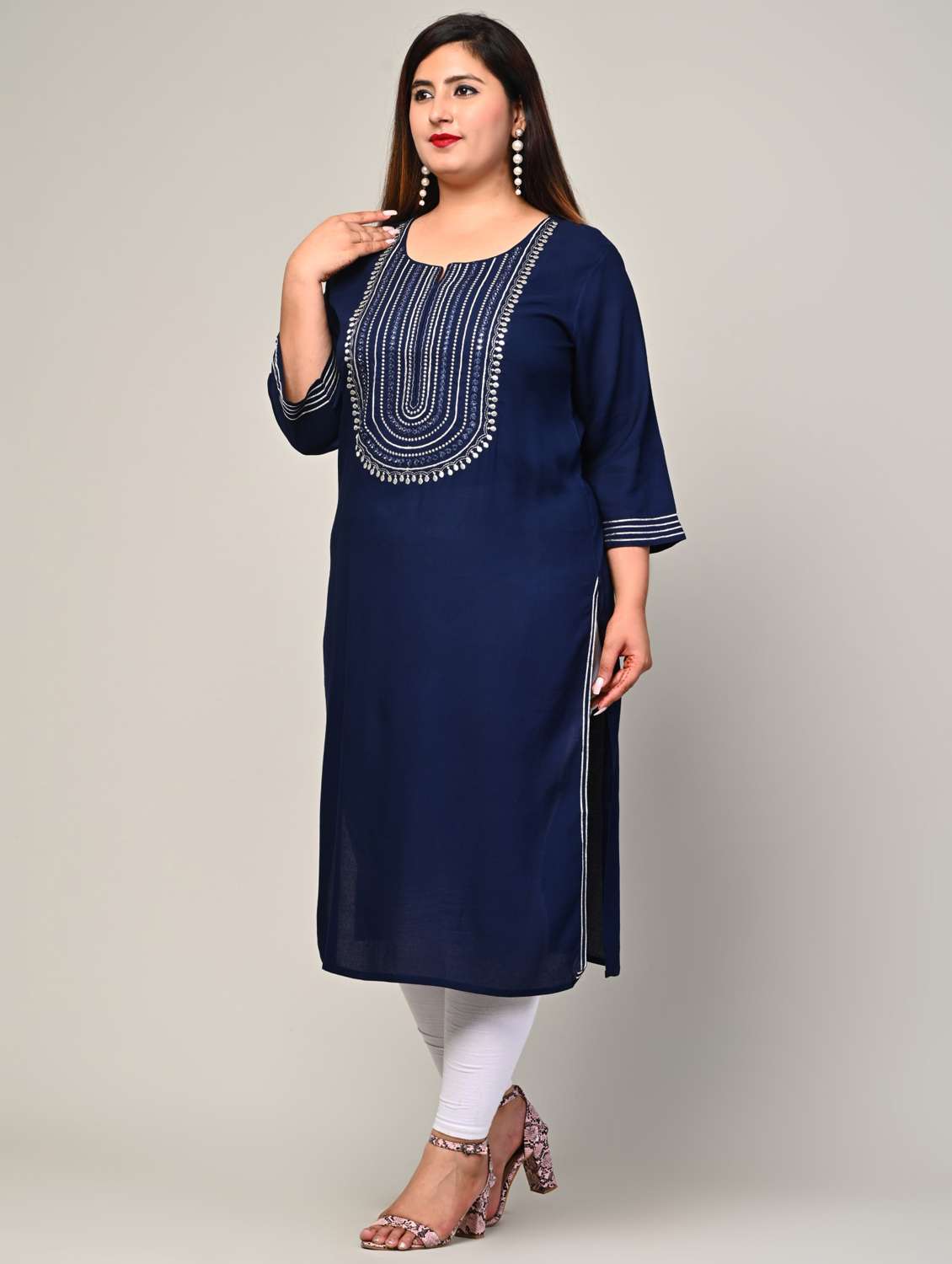 women plus size three quarter sleeve straight kurta - 22076590 -  Zoom Image - 0