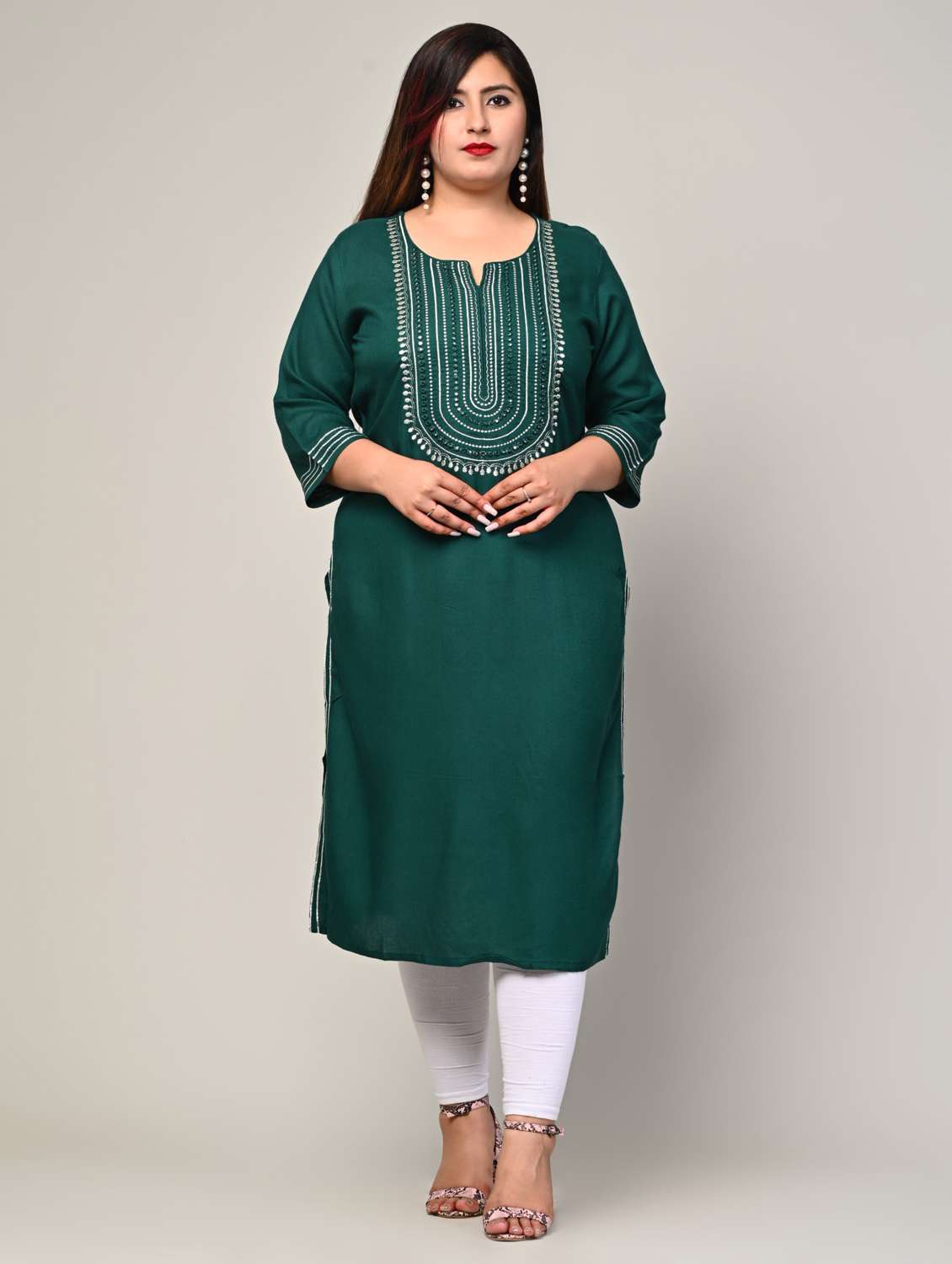 women plus size three quarter sleeve straight kurta - 22076591 - Zoom Image - 0