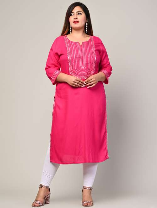 women plus size three quarter sleeve straight kurta - 22076593 - Standard Image - 0