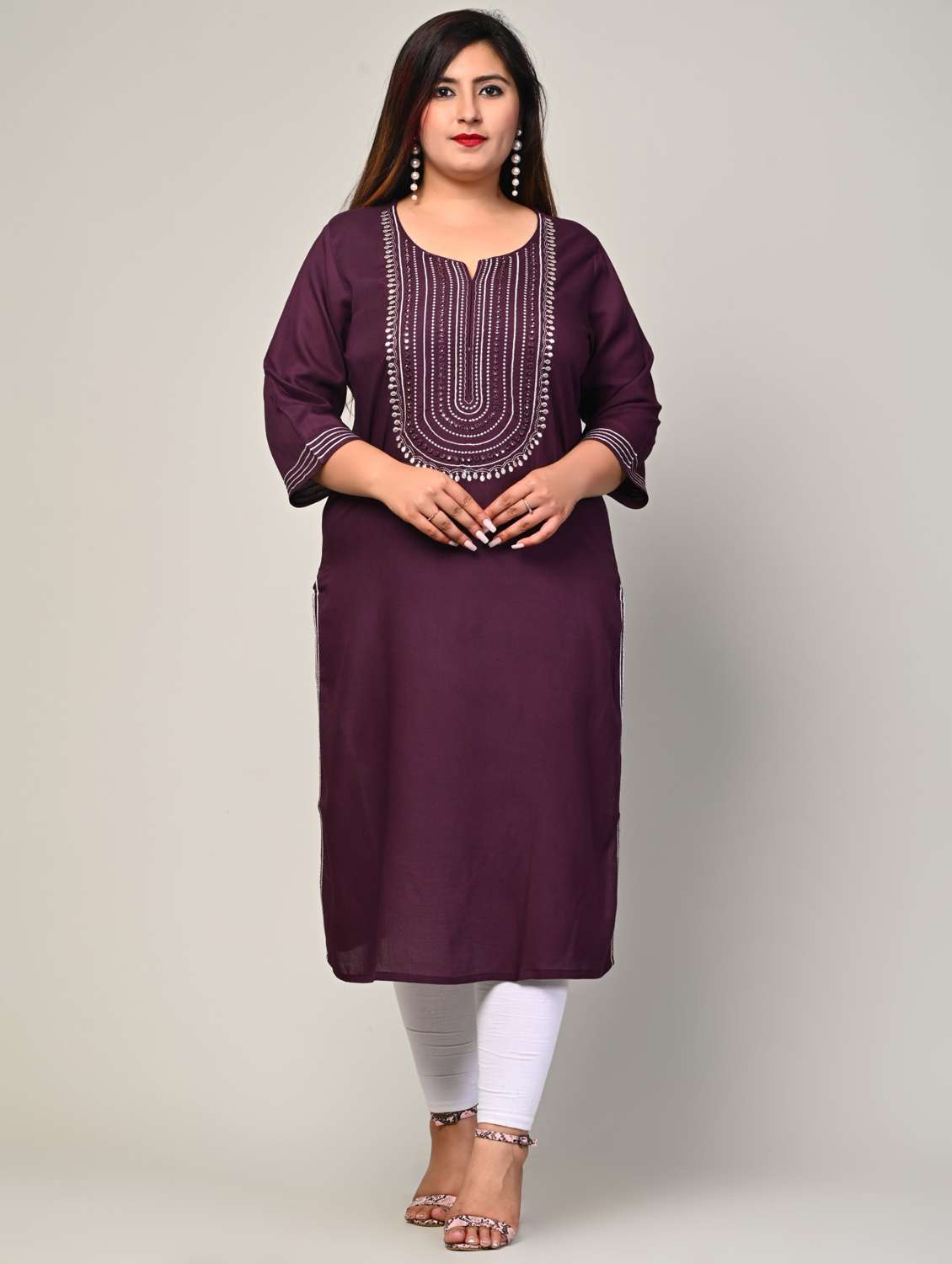 women plus size three quarter sleeve straight kurta