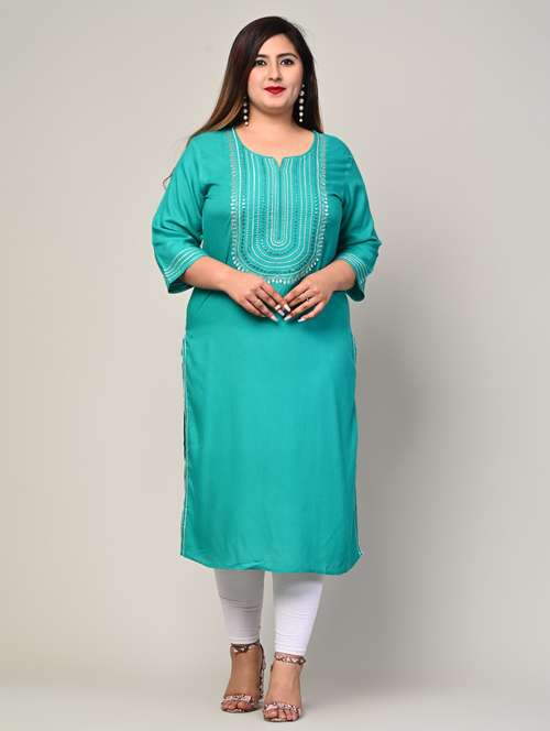 women plus size three quarter sleeve straight kurta - 22076595 -  Standard Image - 0