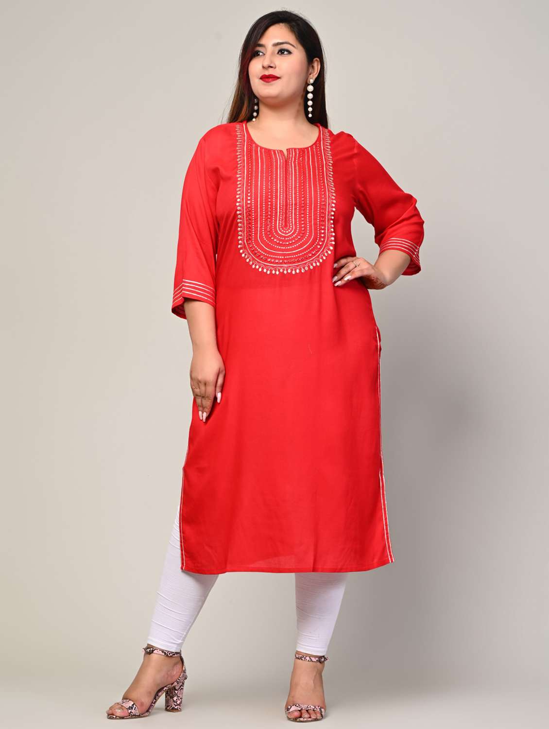 women plus size three quarter sleeve straight kurta - 22076596 -  Zoom Image - 0