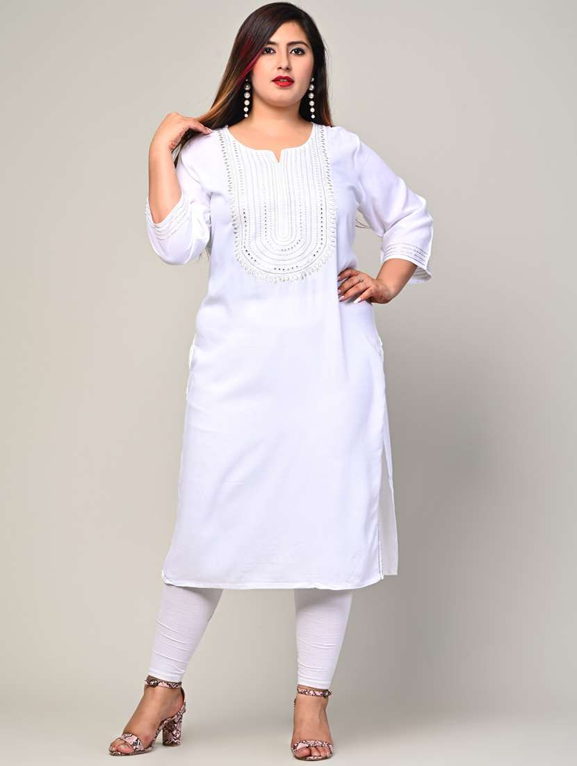 women plus size three quarter sleeve straight kurta