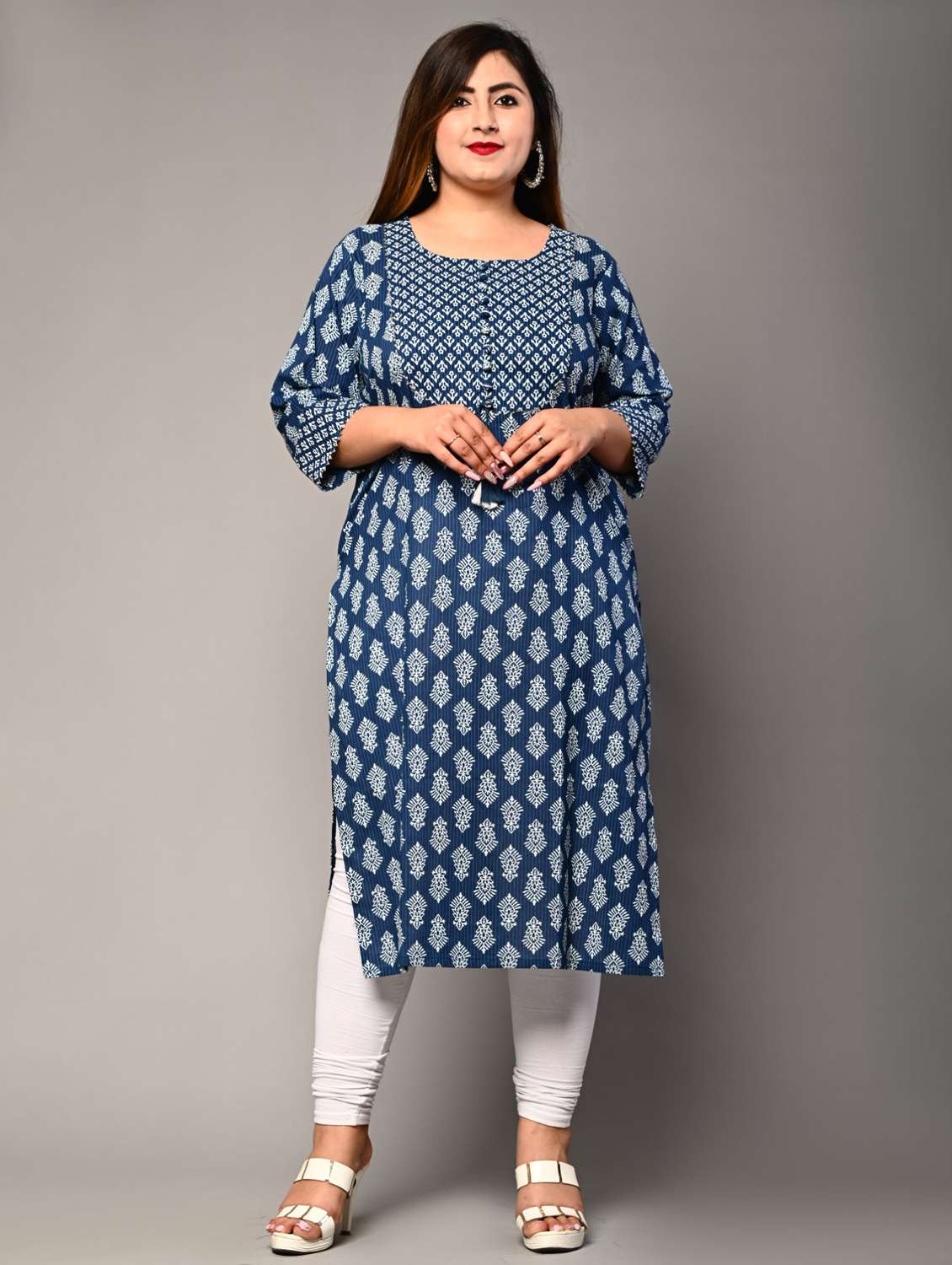 women plus size three quarter sleeve straight kurta