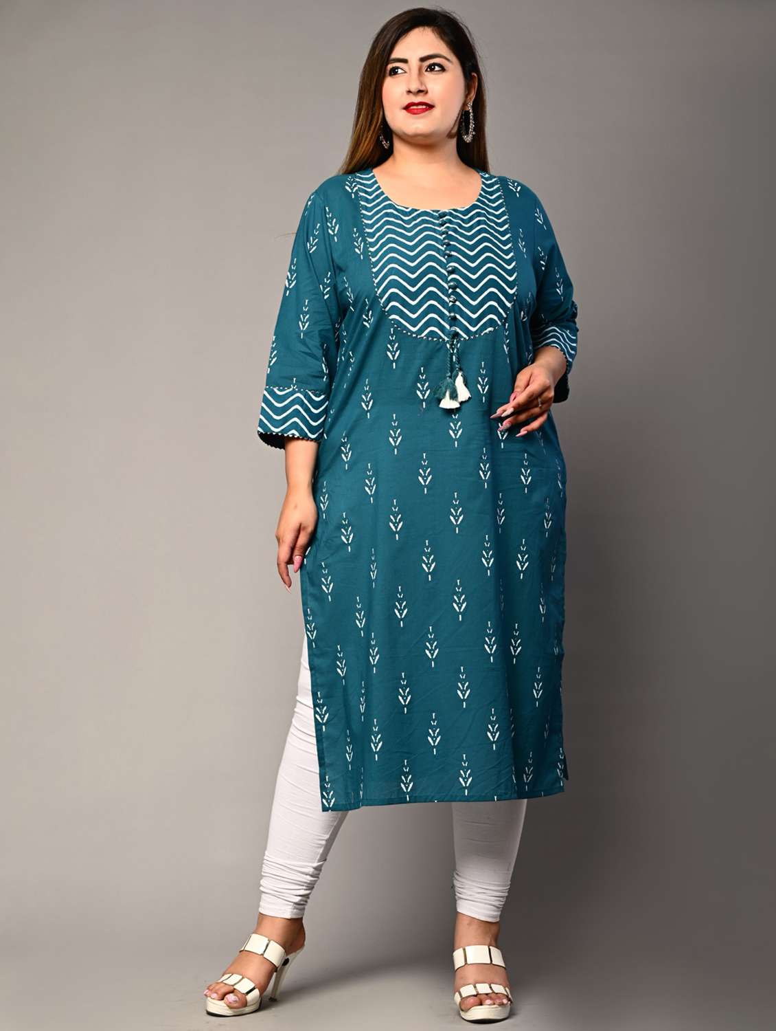 women plus size three quarter sleeve straight kurta