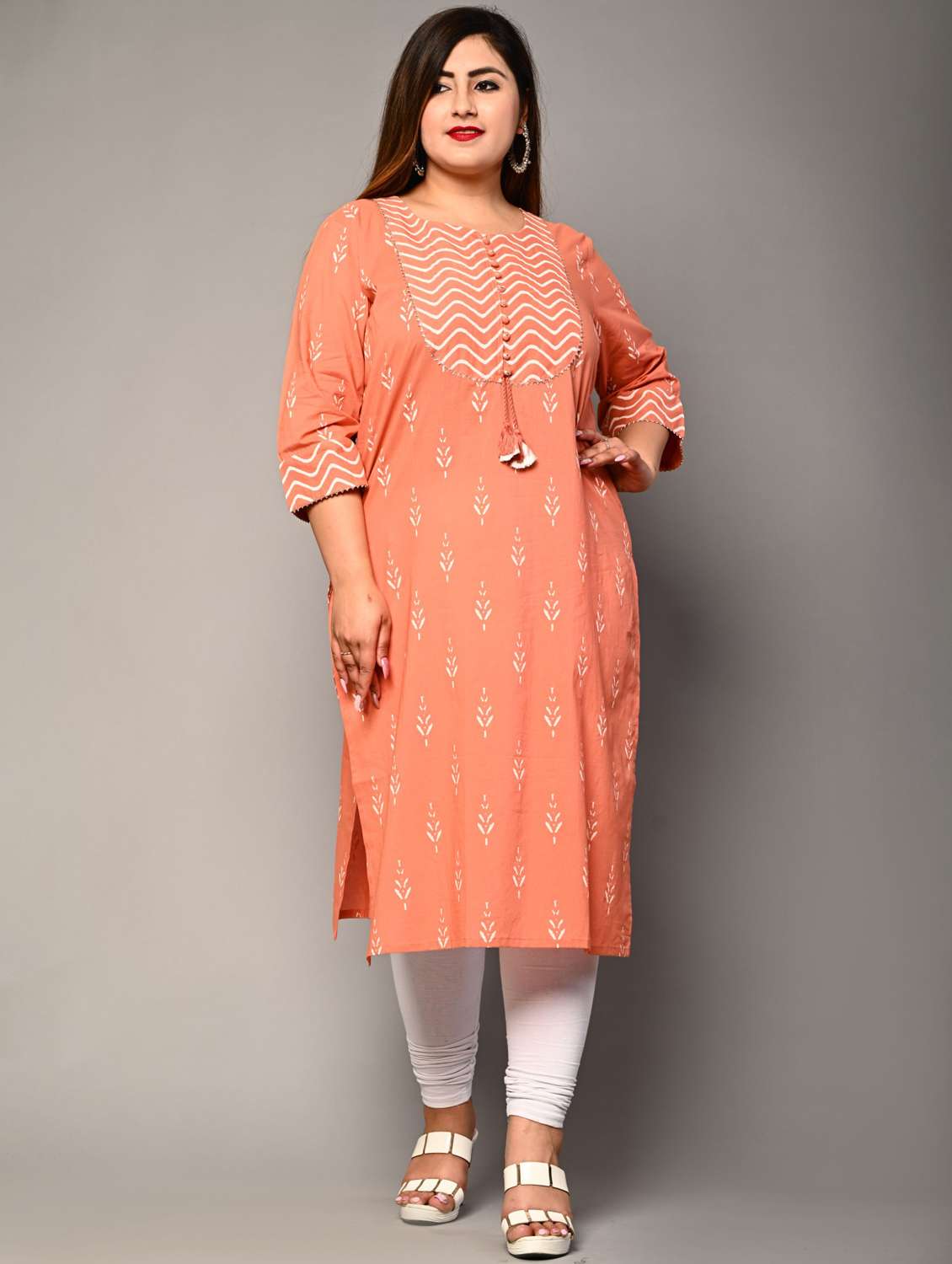 women plus size three quarter sleeve straight kurta