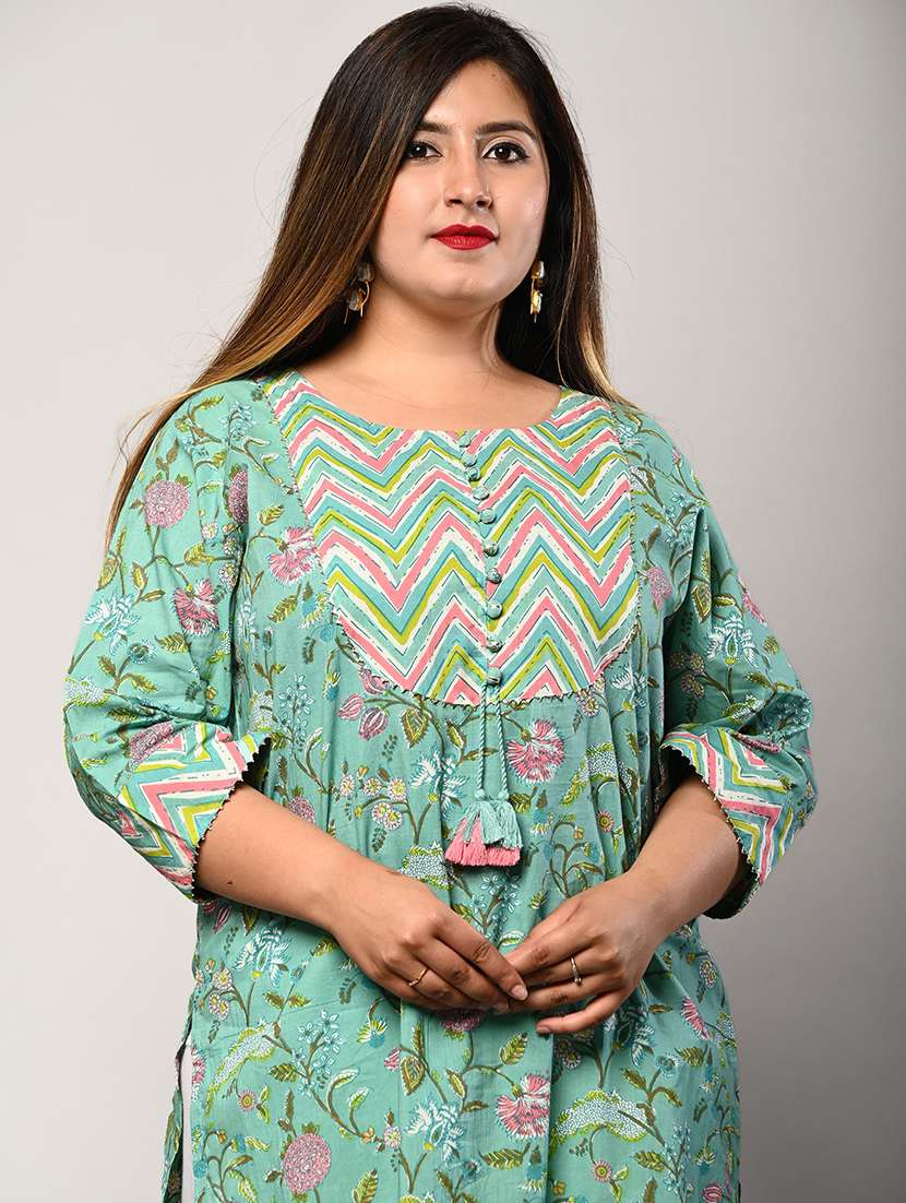 women plus size three quarter sleeve straight kurta - 22076608 -  Standard Image - 3