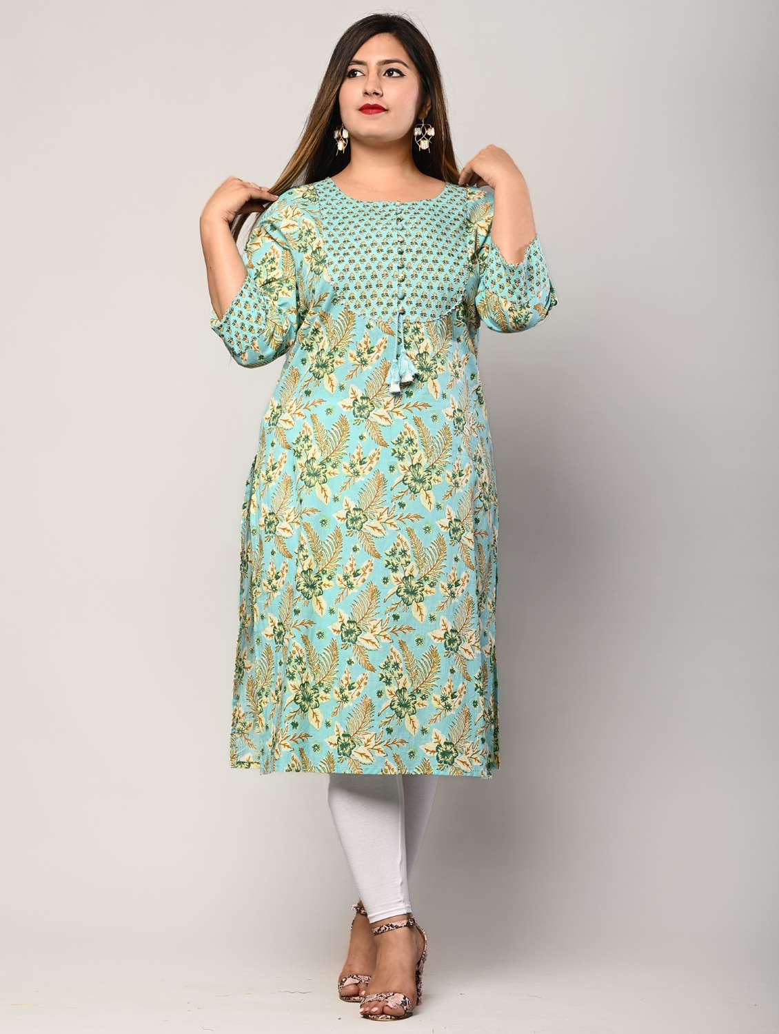 women plus size three quarter sleeve straight kurta