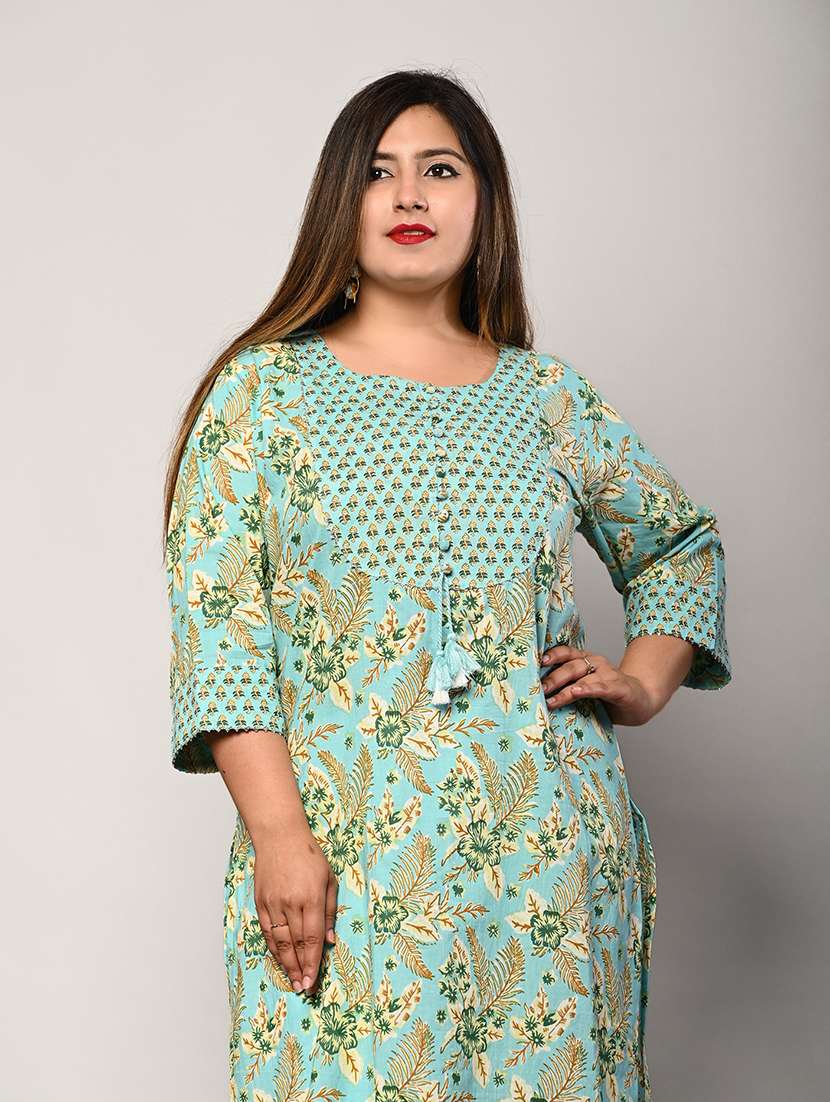 women plus size three quarter sleeve straight kurta - 22076610 -  Standard Image - 3