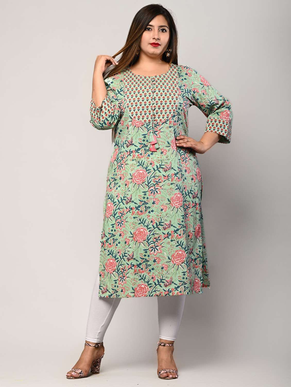 women plus size three quarter sleeve straight kurta