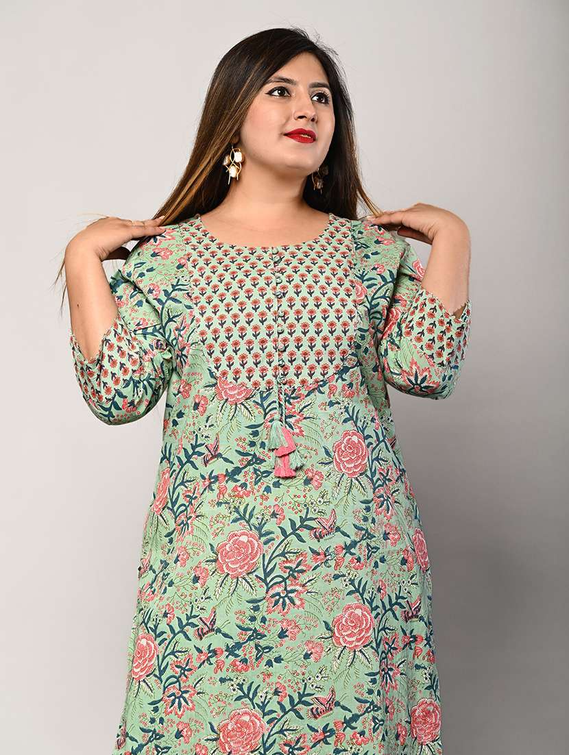 women plus size three quarter sleeve straight kurta - 22076612 -  Standard Image - 3