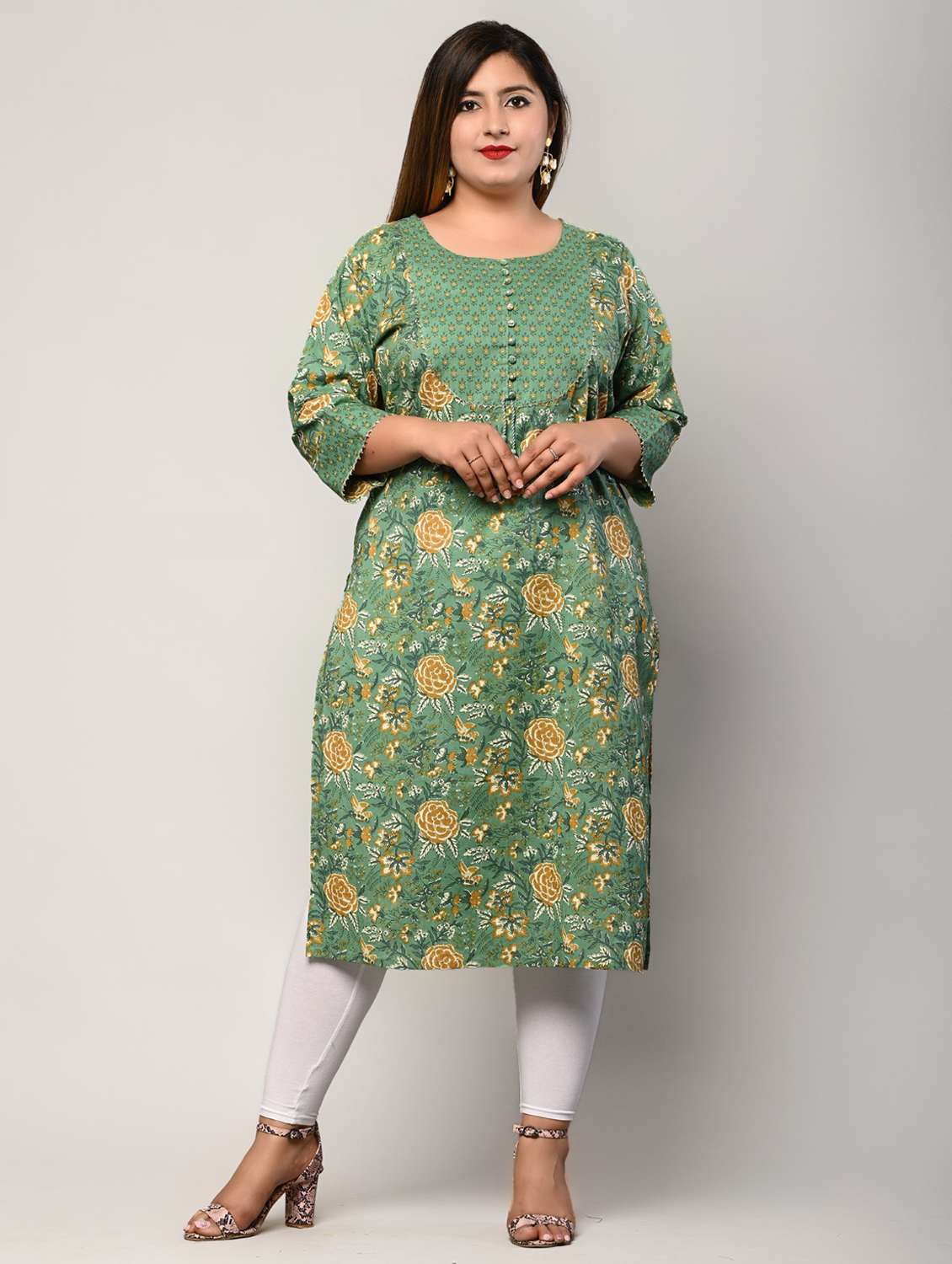 women plus size three quarter sleeve straight kurta