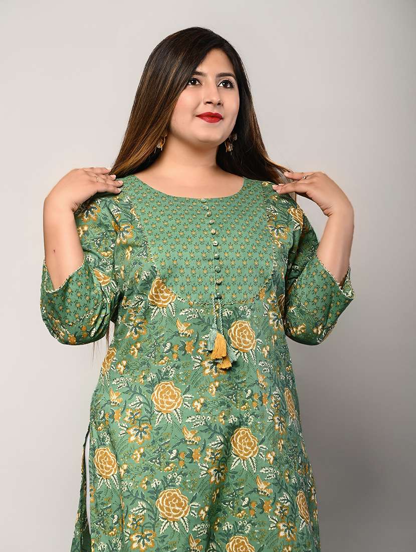 women plus size three quarter sleeve straight kurta - 22076613 -  Standard Image - 3
