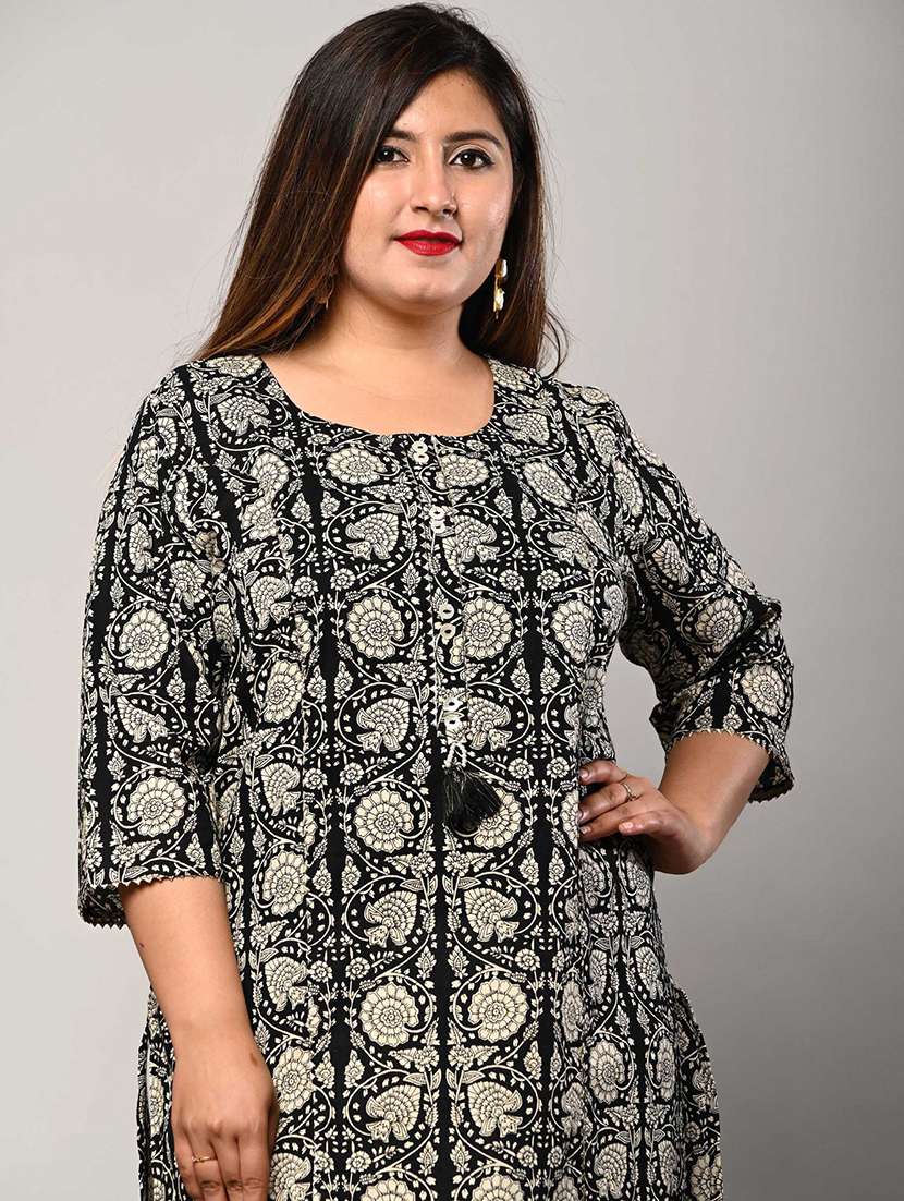 women plus size three quarter sleeve straight kurta - 22076614 - Standard Image - 3