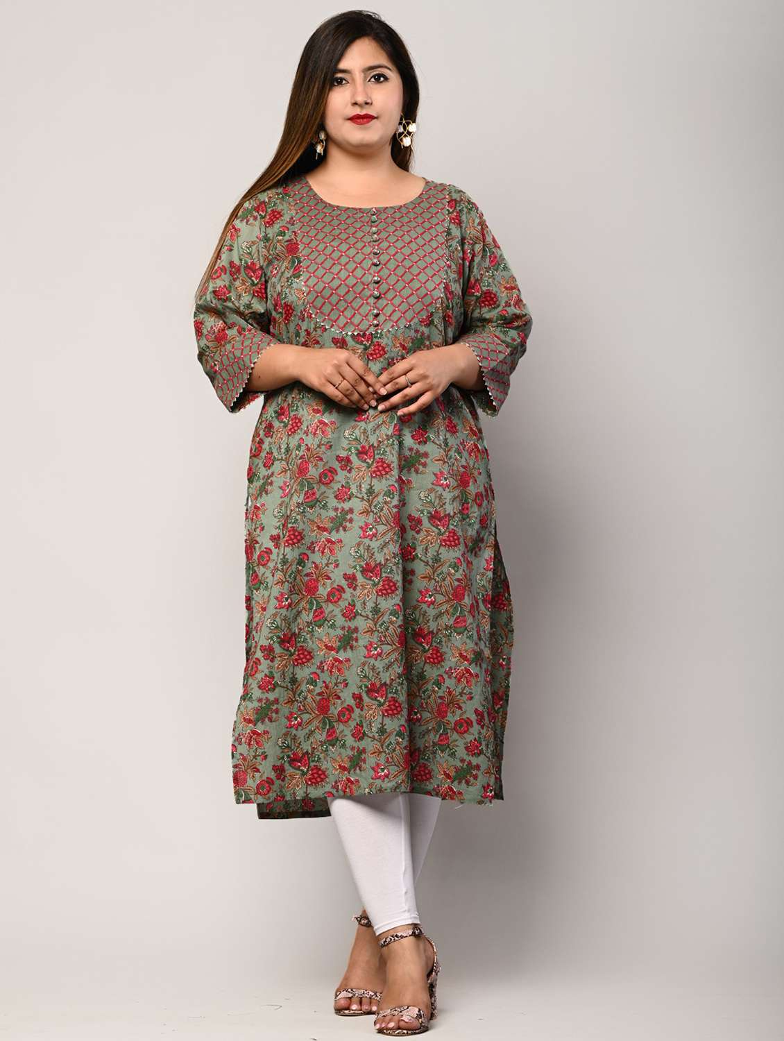 women plus size three quarter sleeve straight kurta