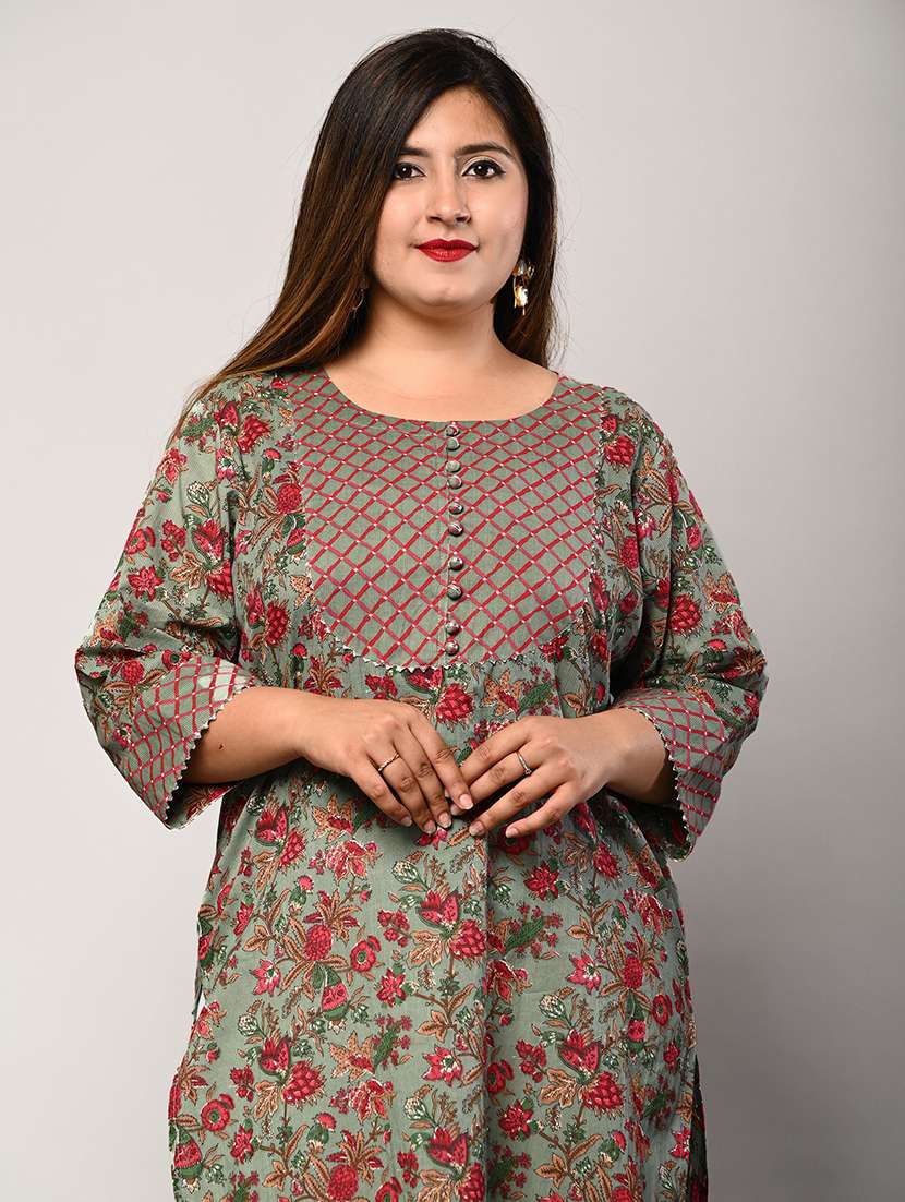 women plus size three quarter sleeve straight kurta - 22076615 -  Standard Image - 3