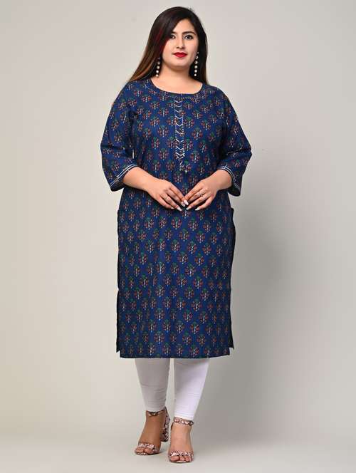 women plus size three quarter sleeve straight kurta - 22076617 - Standard Image - 0