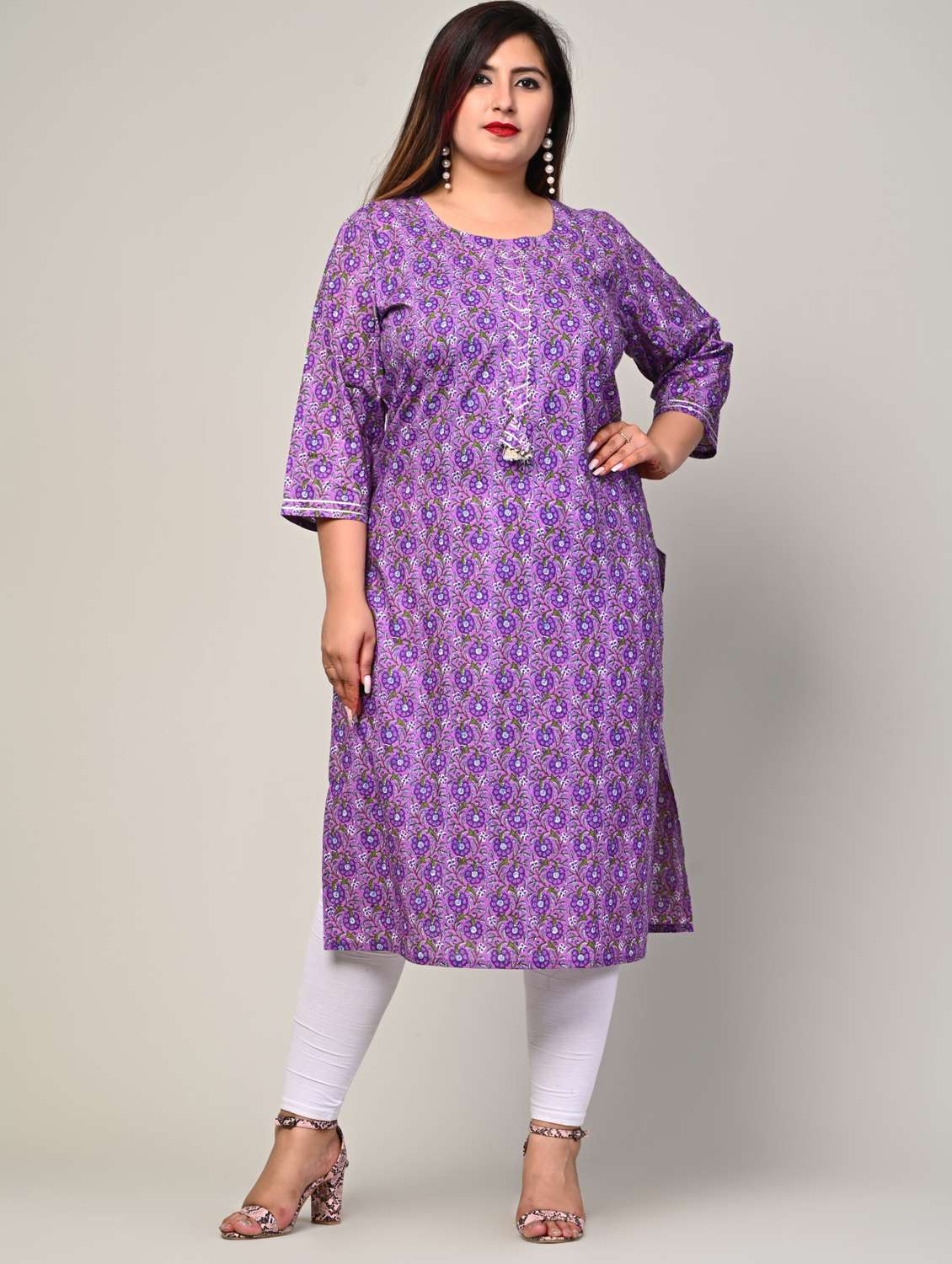 women plus size three quarter sleeve straight kurta
