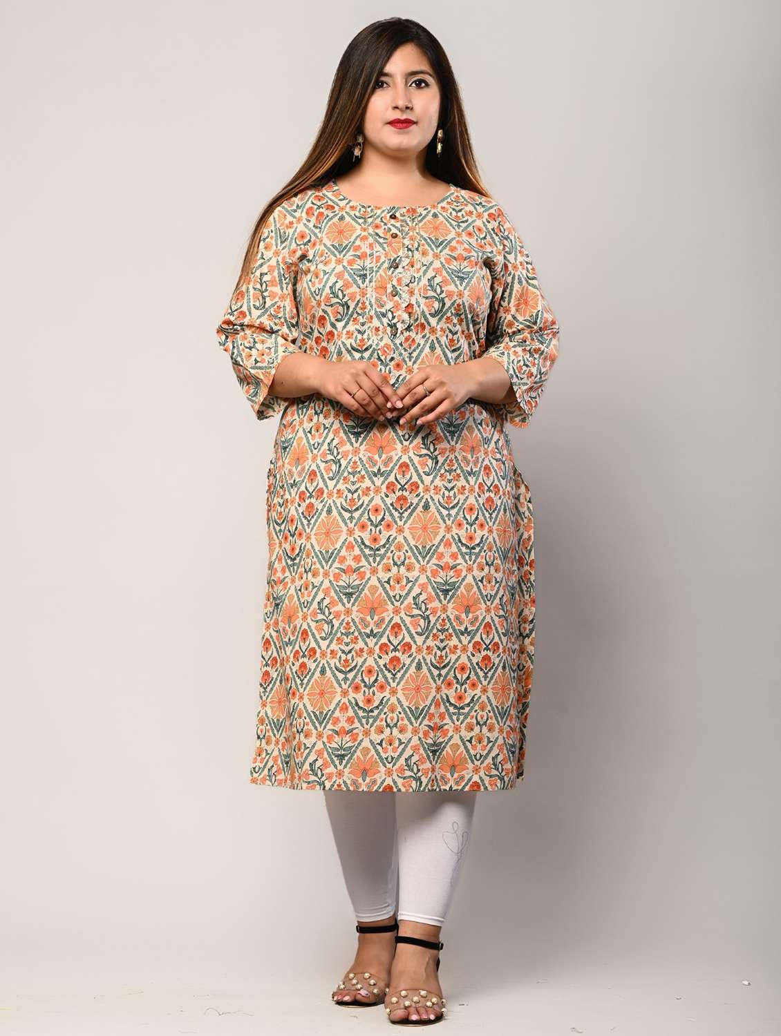 women plus size three quarter sleeve straight kurta - 22076620 - Zoom Image - 0