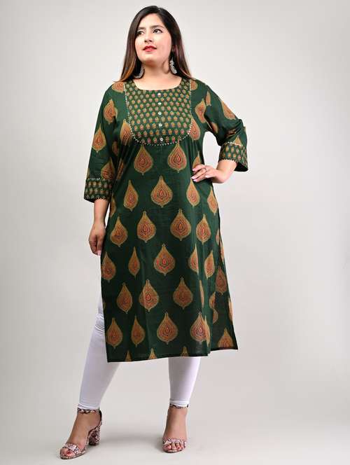 women plus size three quarter sleeve straight kurta - 22076623 -  Standard Image - 0
