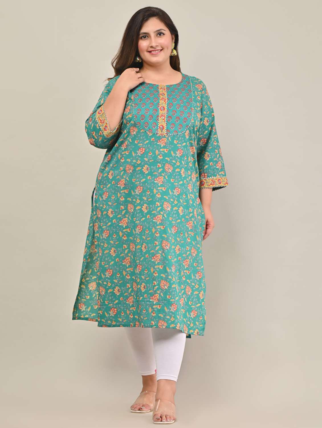 women plus size three quarter sleeve straight kurta
