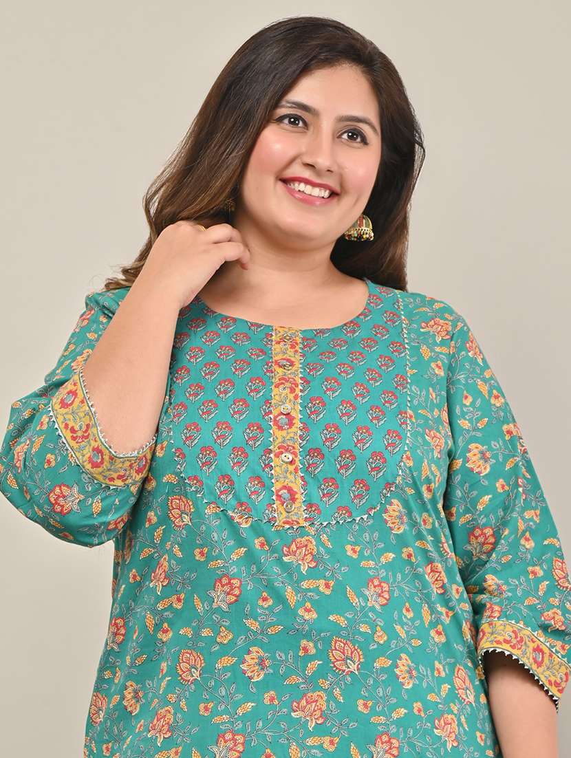 women plus size three quarter sleeve straight kurta - 22076625 -  Standard Image - 3