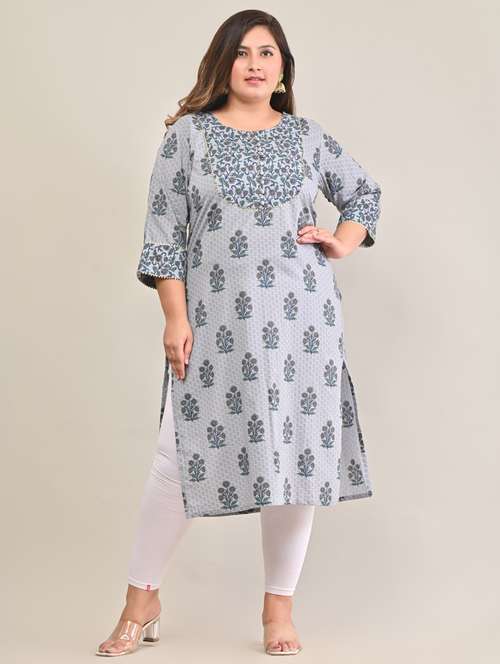 women plus size three quarter sleeve straight kurta - 22076628 -  Standard Image - 0