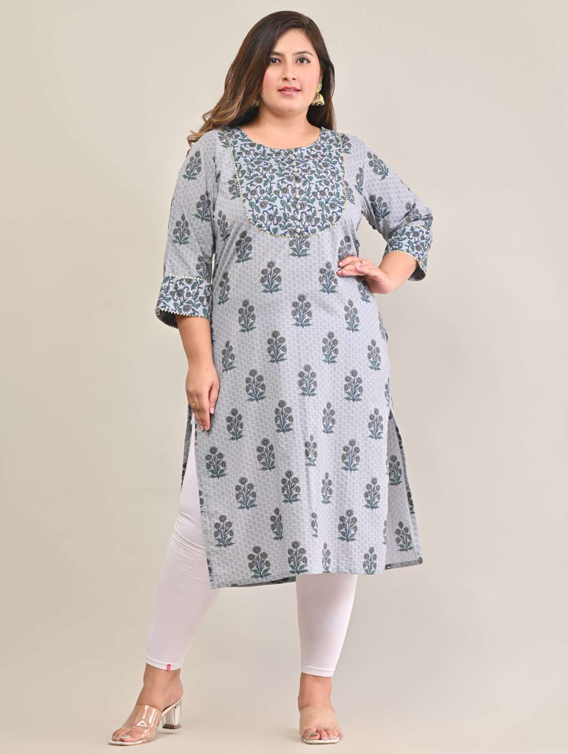 women plus size three quarter sleeve straight kurta - 22076628 -  Zoom Image - 0