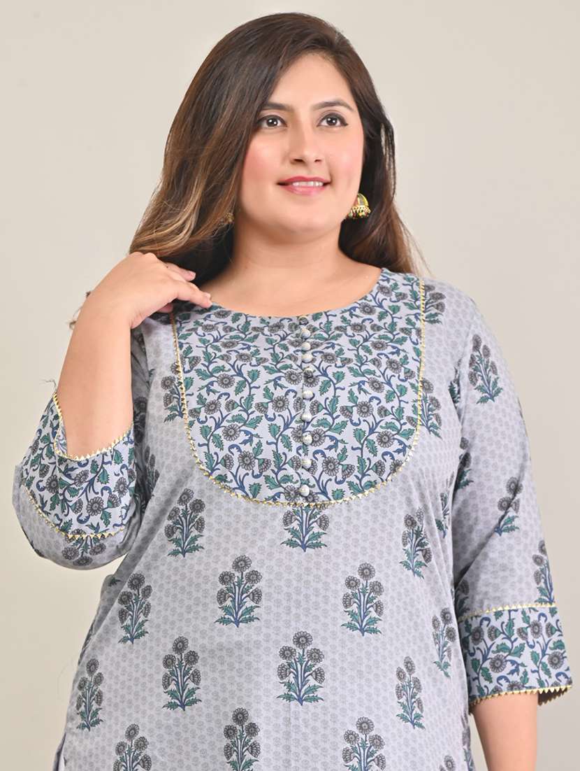 women plus size three quarter sleeve straight kurta - 22076628 -  Standard Image - 3