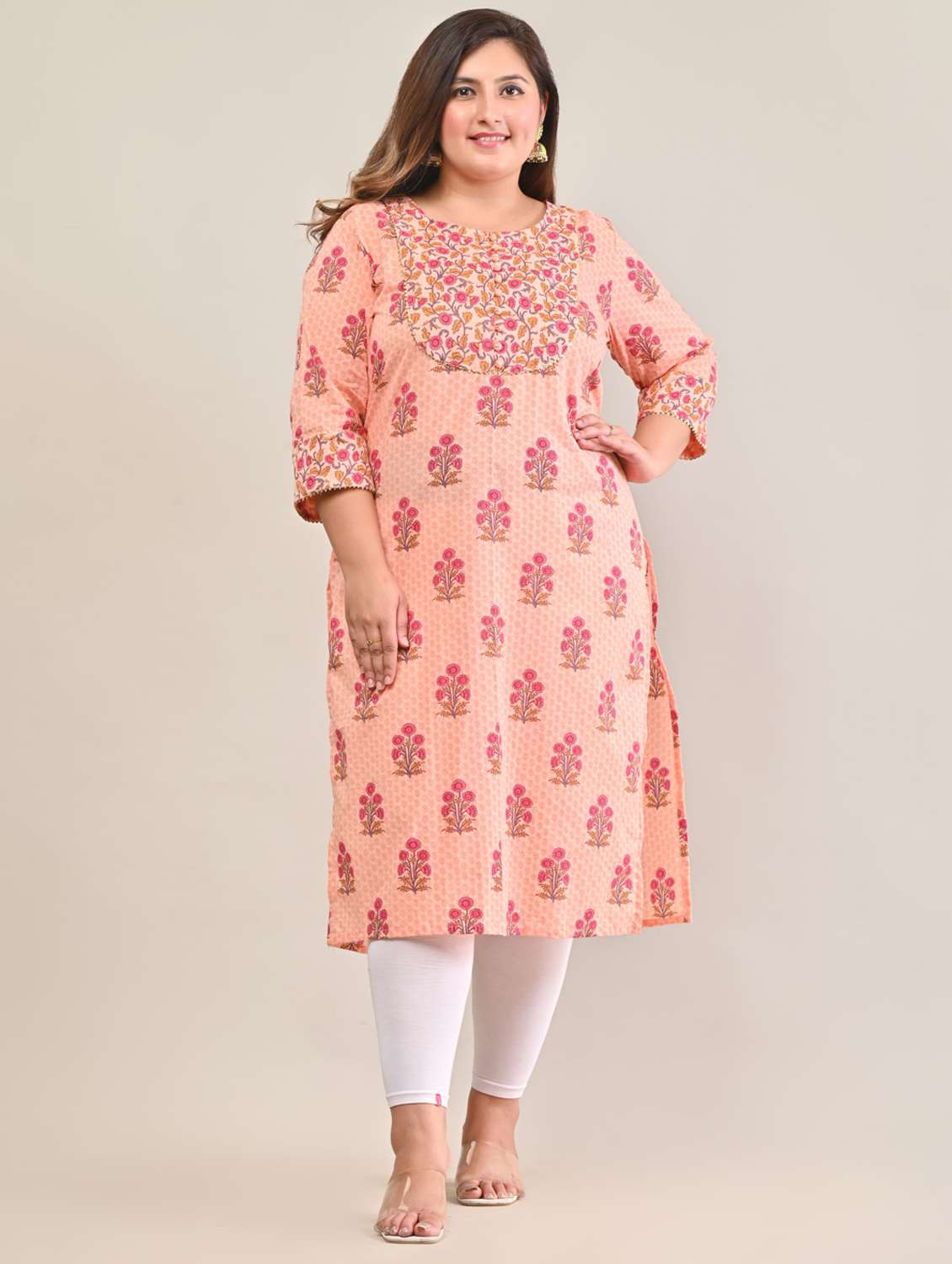 women plus size three quarter sleeve straight kurta