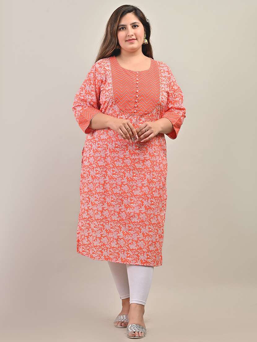 women plus size three quarter sleeve straight kurta