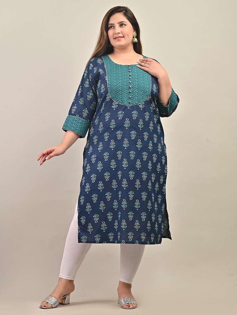 women plus size three quarter sleeve straight kurta - 22076632 -  Zoom Image - 0