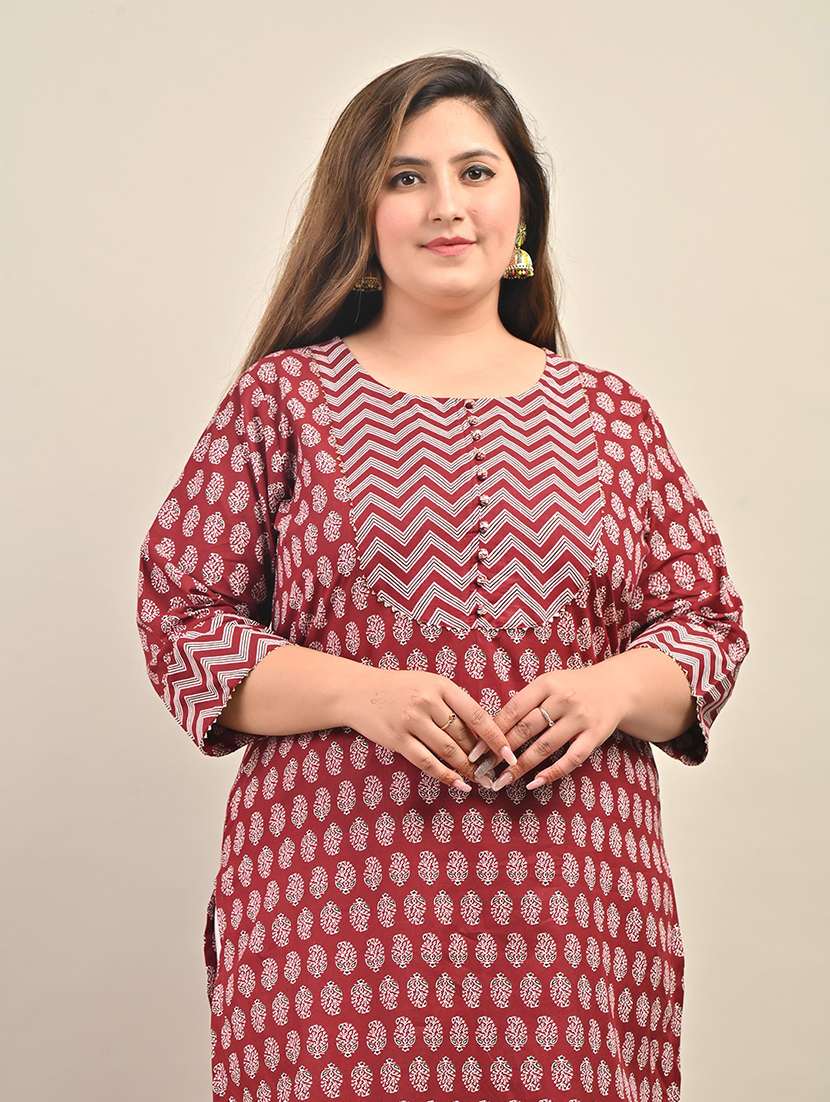 women plus size three quarter sleeve straight kurta - 22076633 -  Standard Image - 3