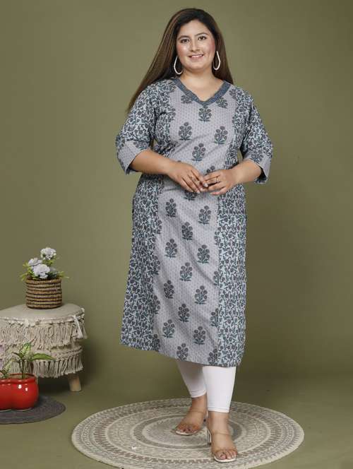 women plus size three quarter sleeve straight kurta - 22076640 -  Standard Image - 0