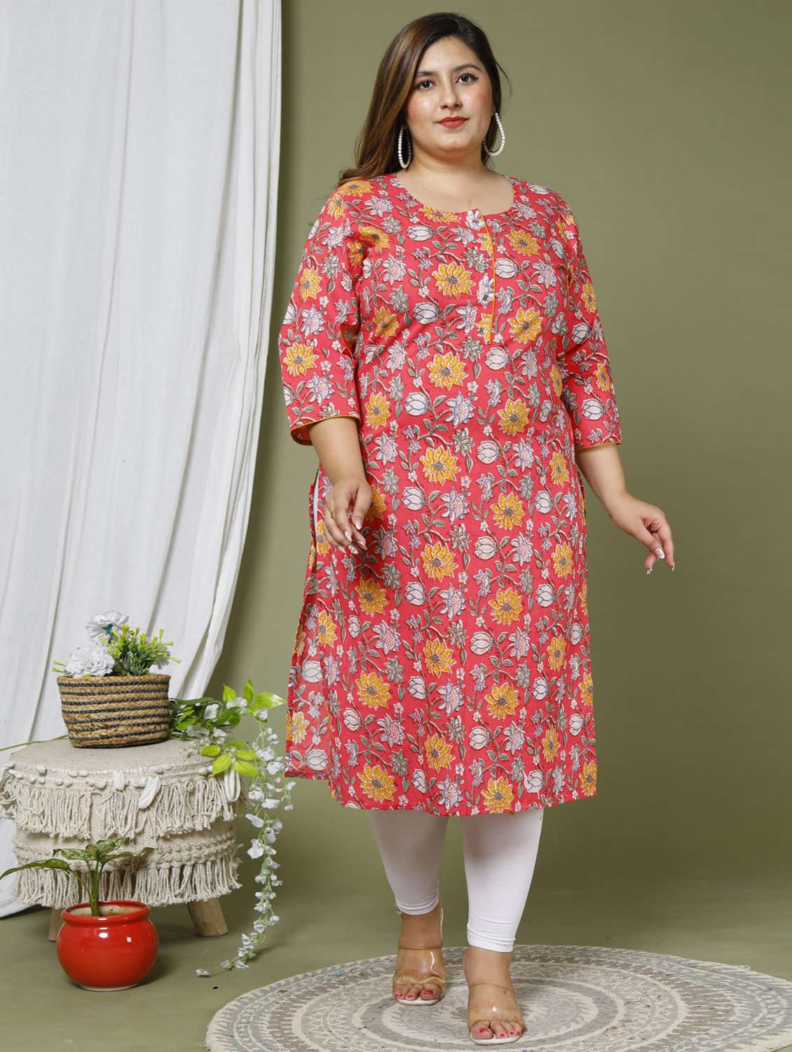women plus size three quarter sleeve straight kurta - 22076643 - Zoom Image - 0