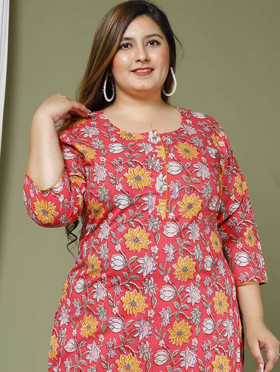 women plus size three quarter sleeve straight kurta - 22076643 - Standard Image - 3