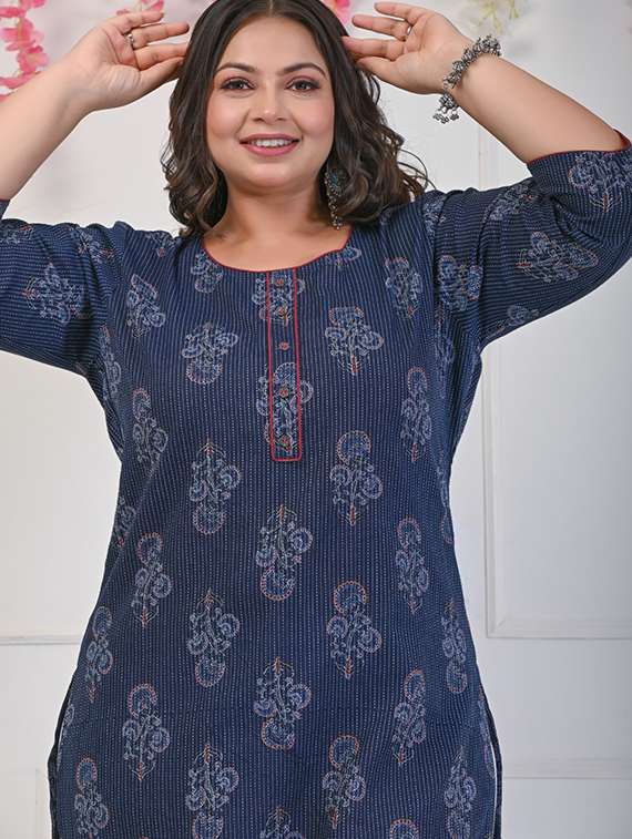 women plus size three quarter sleeve straight kurta - 22076646 -  Standard Image - 3