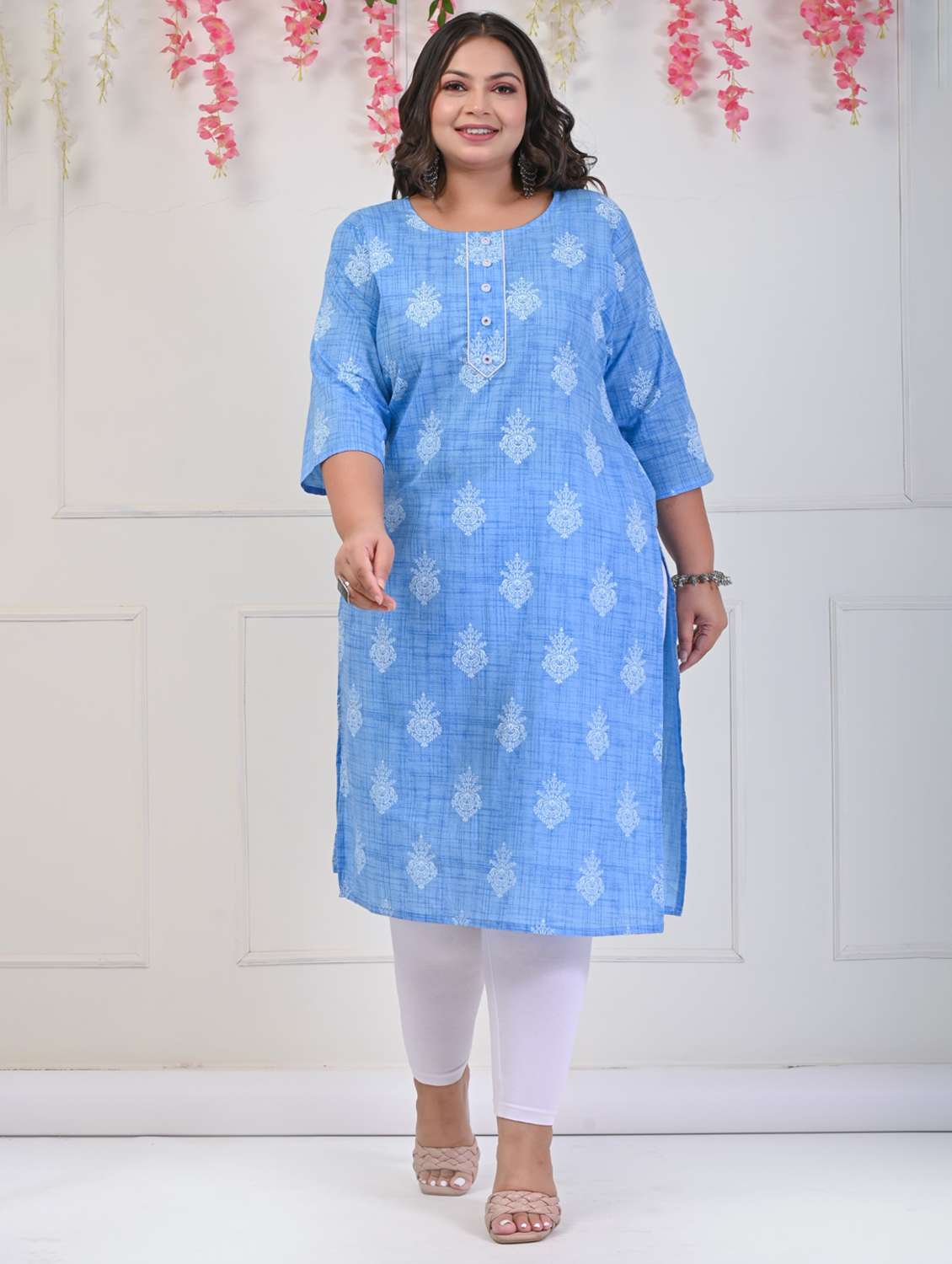women plus size three quarter sleeve straight kurta