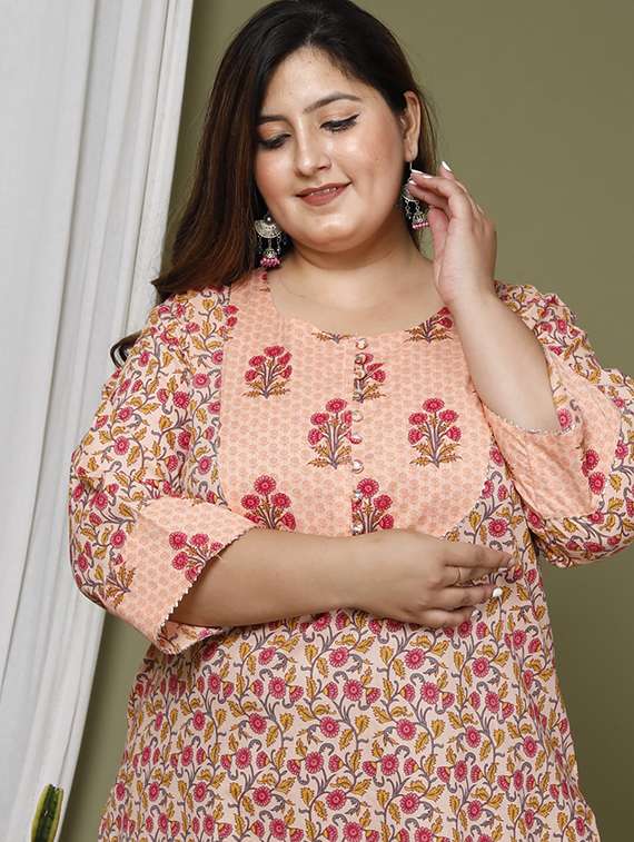 women plus size three quarter sleeve straight kurta - 22076654 -  Standard Image - 3