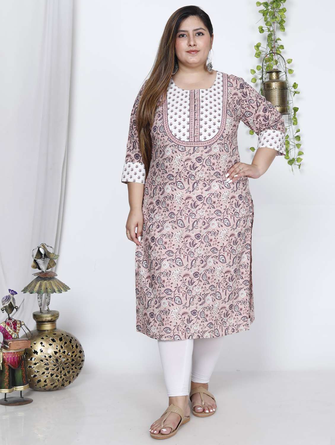 women plus size three quarter sleeve straight kurta