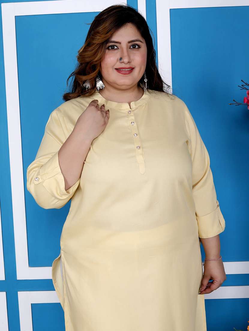 women plus size three quarter sleeve straight kurta - 22076656 -  Standard Image - 3
