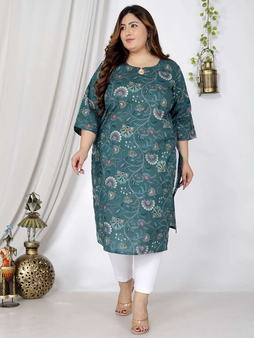 women plus size three quarter sleeve straight kurta