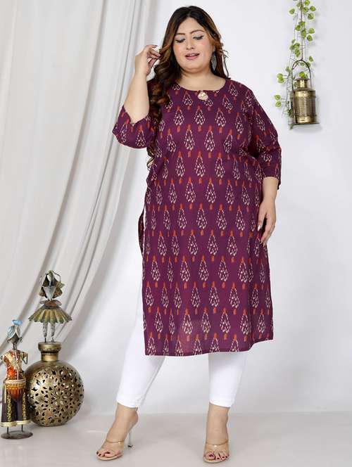 women plus size three quarter sleeve straight kurta - 22076658 -  Standard Image - 0