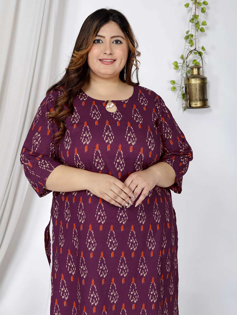women plus size three quarter sleeve straight kurta - 22076658 -  Standard Image - 3