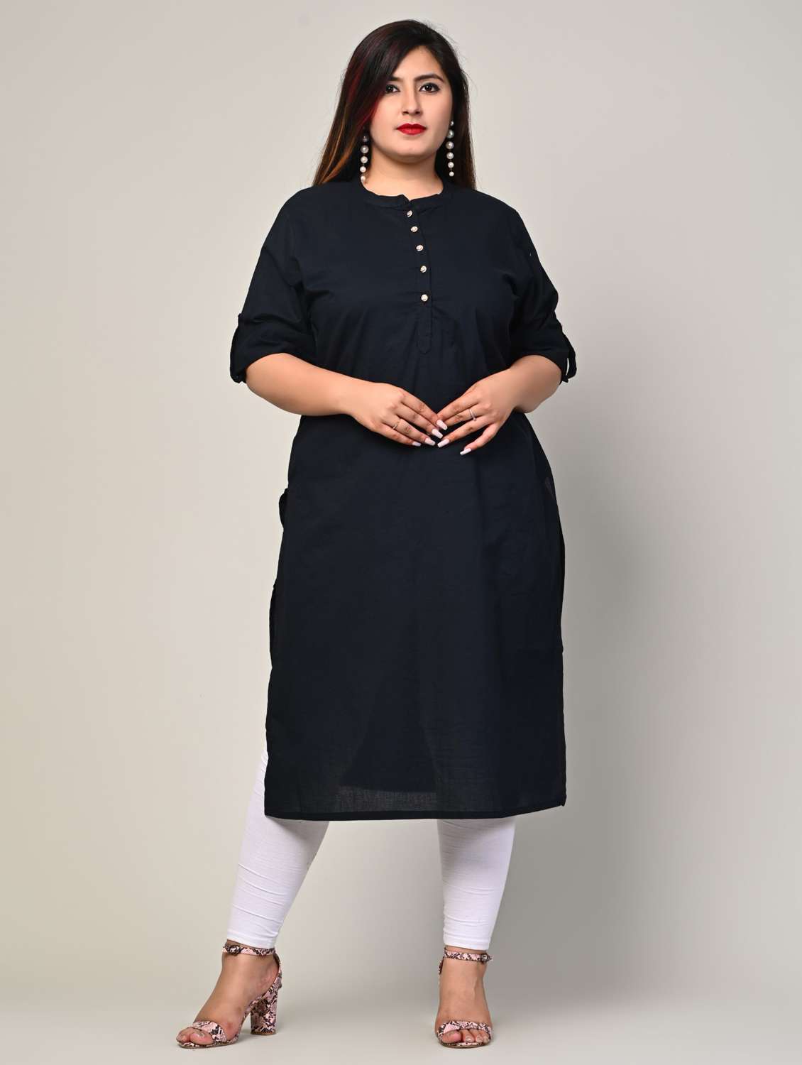 women plus size three quarter sleeve straight kurta