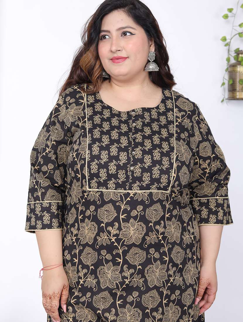 women plus size three quarter sleeve straight kurta - 22076660 -  Standard Image - 3