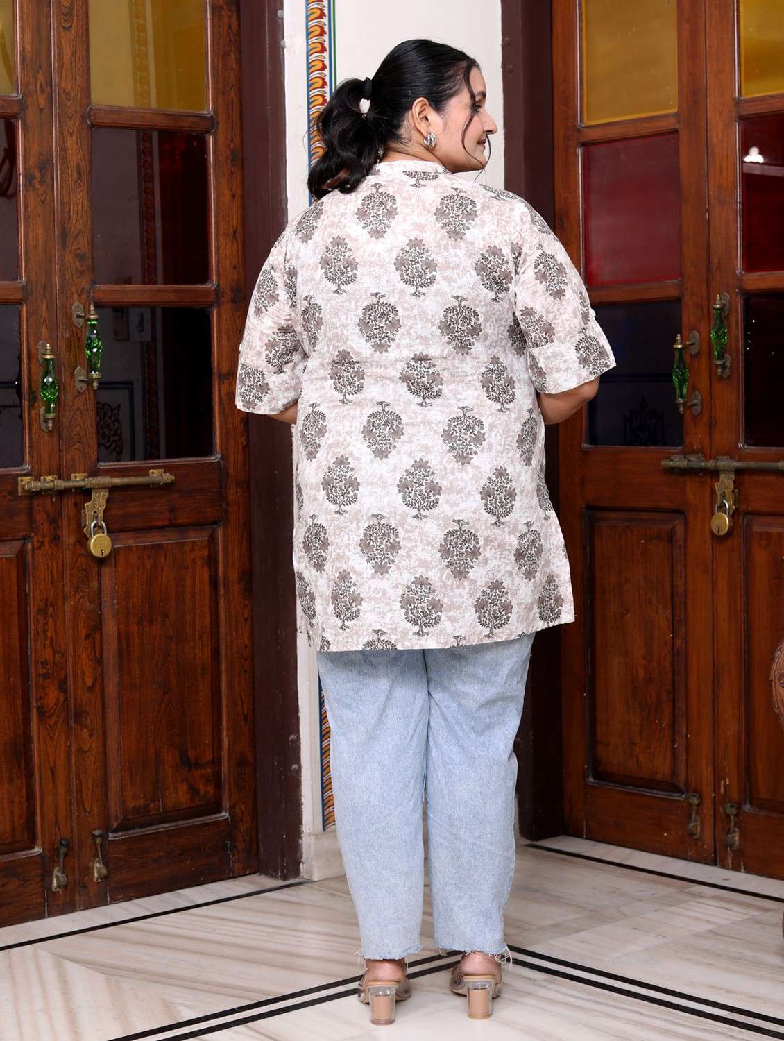 women plus size three quarter sleeve straight kurti - 22076676 -  Standard Image - 3