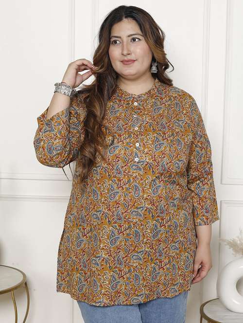 women plus size three quarter sleeve straight kurti - 22076681 -  Standard Image - 0